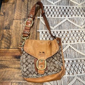 Coach Signature Jacquard Purse - Brown leather